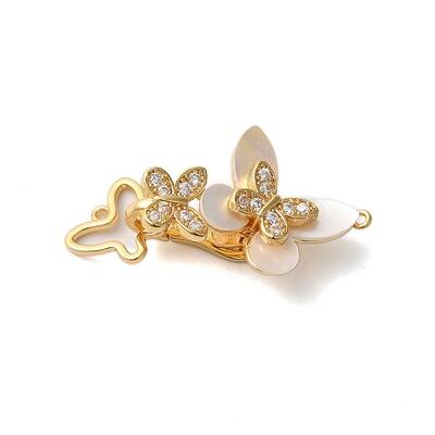 Brass Micro Pave Clear Cubic Zirconia Fold Over Clasps with Shell