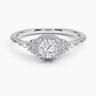 10K White Gold 0.75 to 3.25 CT.T.W. Cushion Cut Lab Created Diamond Halo Engagement Band IGI Certified