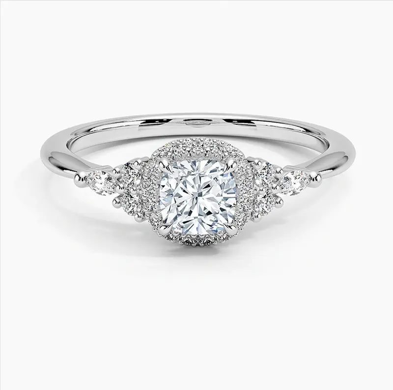 10K White Gold 0.75 to 3.25 CT.T.W. Cushion Cut Lab Created Diamond Halo Engagement Band IGI Certified