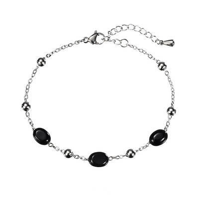 Real 18K Gold Plated Stainless Steel Black Agate Handmade Chain Bracelets for Women