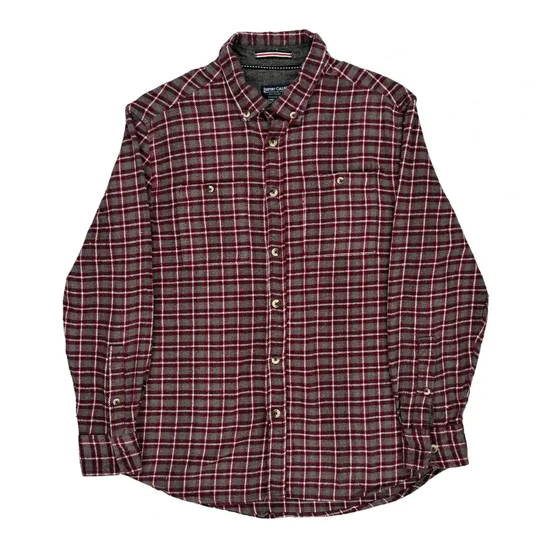 Report Collection Checked Shirt - Large Red Cotton Blend
