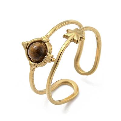304 Stainless Steel with Natural Tiger Eye Ring