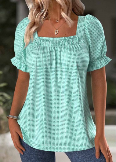 Modlily Mint Green Short Sleeve Square Neck T Shirt - XL