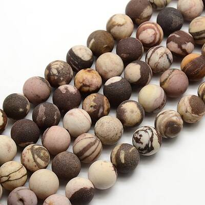 Frosted Natural Zebra Jasper Round Bead Strands
