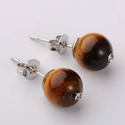 Gemstone Round Bead Ball Stud Earrings