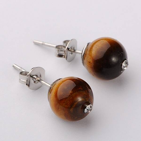Gemstone Round Bead Ball Stud Earrings