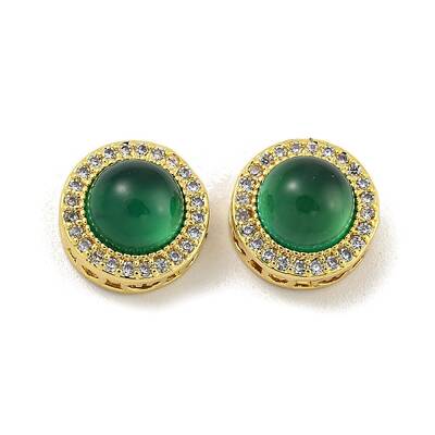 Hollow Brass Micro Pave Clear Cubic Zirconia Beads