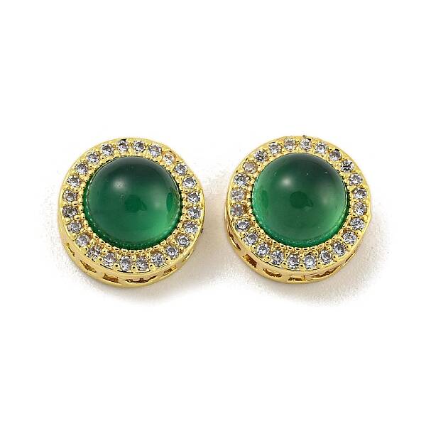 Hollow Brass Micro Pave Clear Cubic Zirconia Beads