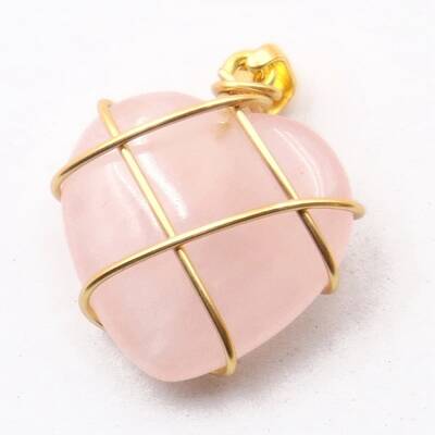 Valentine's Day Natural Rose Quartz Copper Wire Wrapped Pendants