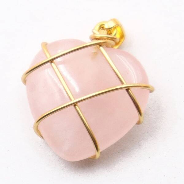 Valentine's Day Natural Rose Quartz Copper Wire Wrapped Pendants