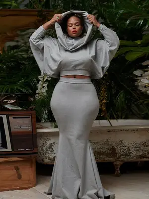 Two-piece Set Women's Solid Batwing Sleeve Cropped Hoodie & Mermaid Skirt Two-piece Set, Casual Fashion Cozy Long Sleeve Top ...