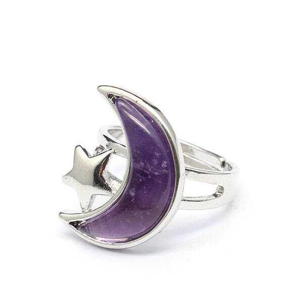 Moon & Star Natural Amethyst Adjustable Rings