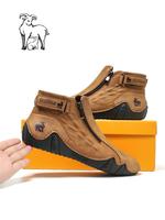 Men's Fashionable Crocodile Embossed Zipper Design Boots, Casual Comfortable Brown Mid-calf Boots for Daily Wear, Fashion Tre...