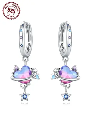 S925 Sterling Silver Cute Heart Design Dangle Earrings, Fashionable Jewelry for Women & Girls, Trendy All-match & Exquisite J...