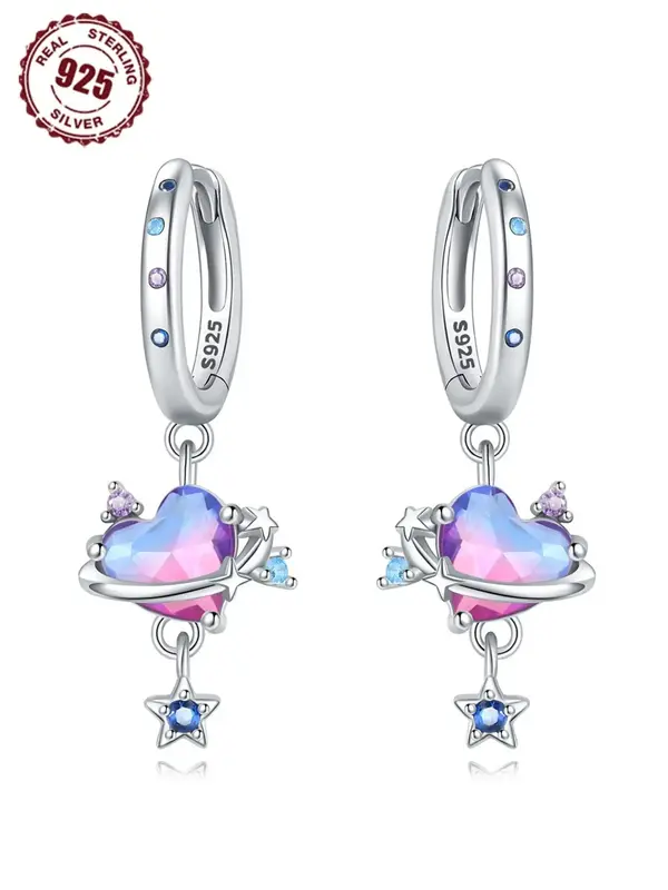 S925 Sterling Silver Cute Heart Design Dangle Earrings, Fashionable Jewelry for Women & Girls, Trendy All-match & Exquisite J...