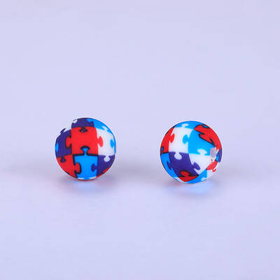 Printed Round with Puzzle Pattern Silicone Focal Beads