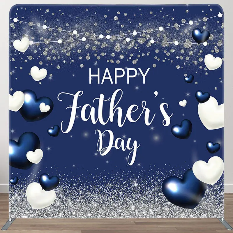 Aperturee White And Blue Heart Fabric Backdrop Cover for Fathers Day - Aperturee