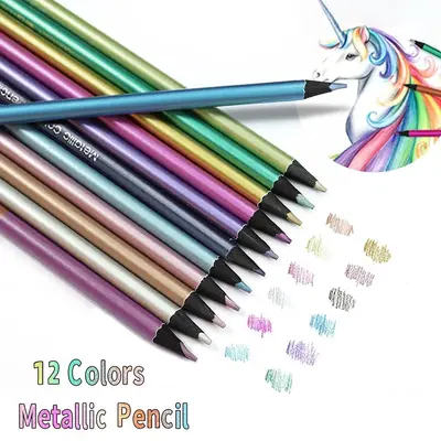 12 Color Metallic Pencil Set, 12pcs/set Portable Metallic Colored Pencil, Wooden Color Pencil for Drawing, Sketching, DIY Art...