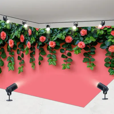 Aperturee Pink Rose Greenery Valentines Vibe Room Set Backdrop, 7X7FT(Left Wall)+10X7FT(Right Wall)+10X7FT(Floor), 247.5 USD,...