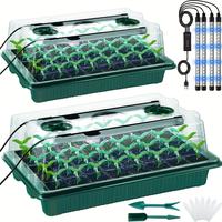 Seed Germination Tray Set, 2 Counts Seed Starter Tray Kit with Grow Lights, Durable Growing Tray with LED Light for Greenhous...