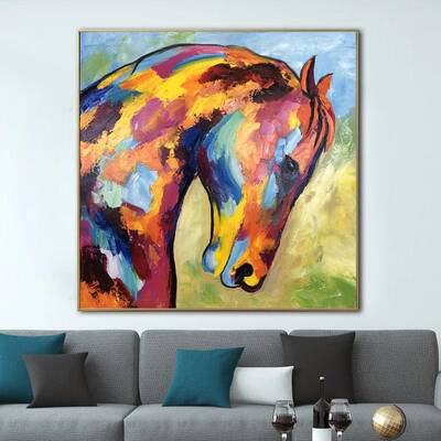 Large Original Horse Paintings On Canvas Colorful Oil Paintings Animal Wall Art Office Decor Modern Textured Painting | RAINB...