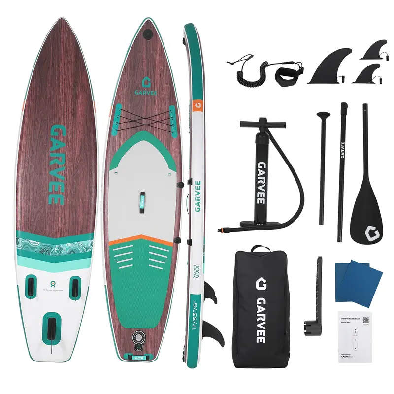 Garvee Inflatable Stand Up Paddle Board 11'6 x 33 with Accessories, Stable Ultra-Light Deep Wood Deck, Triple Fin, Non-Slip...