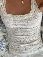 Women's Plain Floral Lace Bow Decor Crop Tank Top, Casual Sheer Sleeveless Top for Spring, Fashion Women's Top for Daily Wear