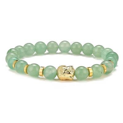 Natural Green Aventurine & Alloy Buddha Head Beaded Strech Bracelets