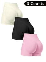Women's Solid High Waist Sports Shorts, Breathable Comfortable Seamless Skinny Shorts, Ladies Sportswear for Indoor Outdoor W...