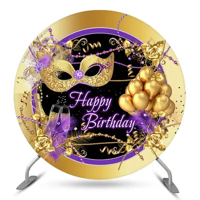 Aperturee Happy Birthday Gold Mask Balloon Round Backdrop | Round Backdrop Cover Diy | Circle Backdrops For Birthday | Custom...