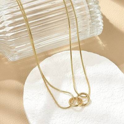 304 Stainless Steel Double Layer Snake Chain 2-Ring Link Necklaces