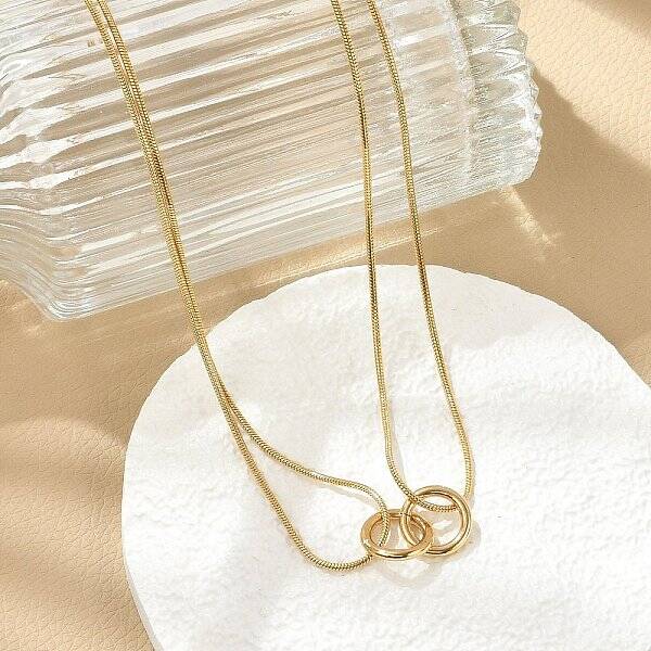 304 Stainless Steel Double Layer Snake Chain 2-Ring Link Necklaces