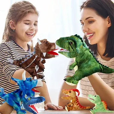 Dinosaur Hand Puppets Interactive Toy 11.8 Inch Plush Stuffed Animals with Open Movable Mouth, Stuffed Animal Puppets Interac...