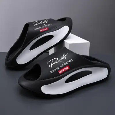 Men's summer sports sandals - fashionable “real adventure” letter print design, thickened height, breathable hollow, larg...