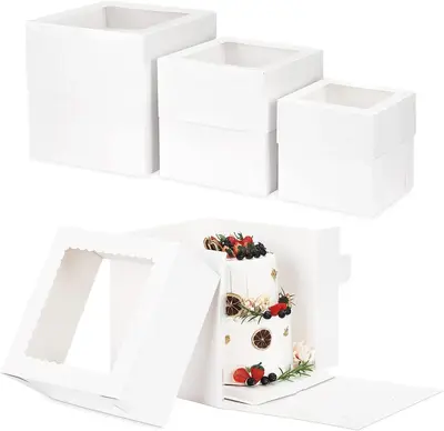 12 Pcs Cake Box, Tall Cake Boxes with Window in 3 Sizes 12x12x12 10x10x10 8x8x8 Inches, Bakery Boxes Disposable Carrier Take ...
