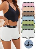 【Plus Size】 Letter Tape Contrast Binding Boyshorts, Casual Comfy Breathable Knicker for Daily Wear, Women's Underwear for...