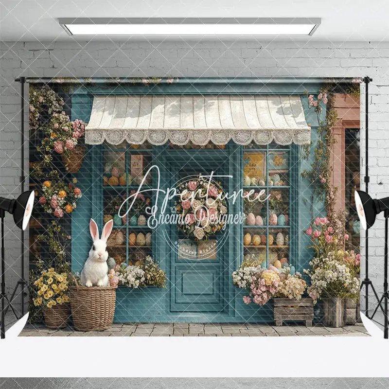 Aperturee Blue Floral Eggs Boutique Easter Backdrop For Photo, 3X2FT(1MX0.6M), 14 USD, easter backdrops, ENHD3J18-M