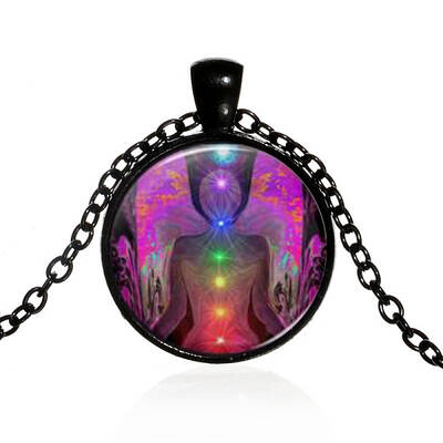 Chakra Theme Yoga Human Glass Pendant Necklace