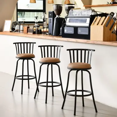 【Deals For You Days】Homy Casa Brown Swivel Barstools with Back, Faux Leather, 24/29 Inch Armless, Adjustable Height, Buil...