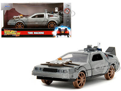 DeLorean DMC (Time Machine) Brushed Metal Train Wheel Version Back to the Future Part III (1990) Movie Hollywood Rides Series...