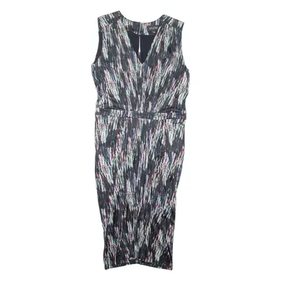 SALONI Back ruching Pencil Dress Black Crazy Pattern Viscose Sleeveless Midi Womens UK 14
