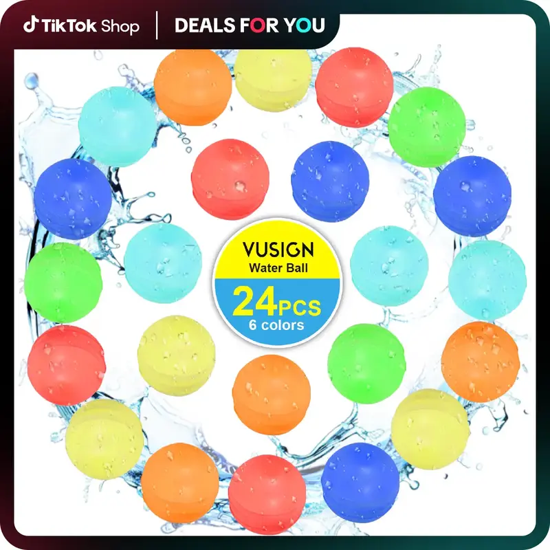 Vusign 24Pcs Reusable Water Balloons, Pool Beach Toys for Boys and Girls, Outdoor Summer Water Toys for Kids Ages 3-12, Water...