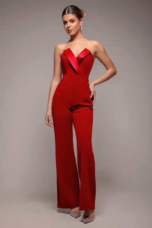 Goddiva Satin Collar Scuba Romper - Red