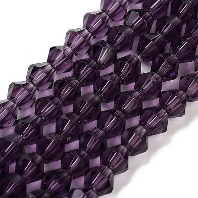 Purple Color Faceted Bicone Glass Beads Strands