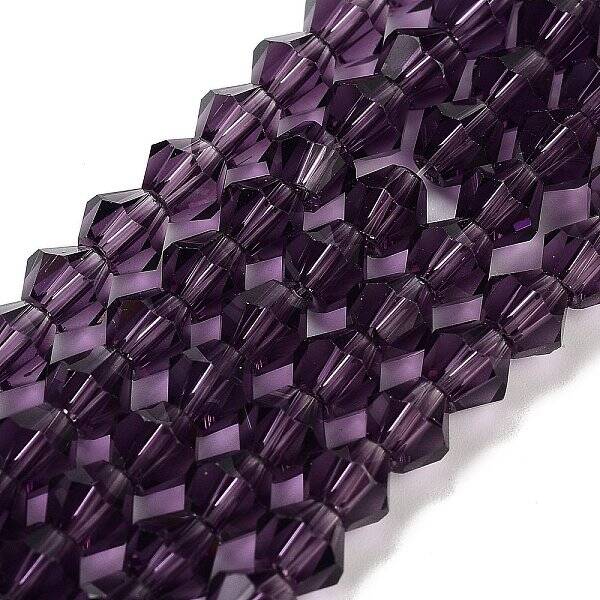 Purple Color Faceted Bicone Glass Beads Strands