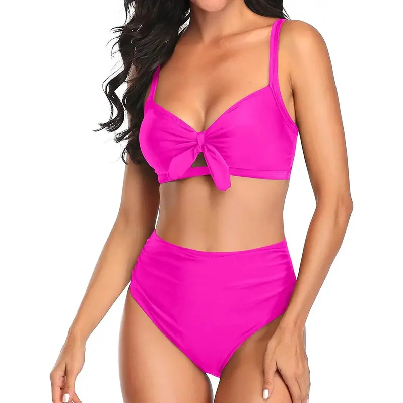 Tempt Me Women Two Piece Swimsuits High Waisted Bikini Set Tummy Control Full Coverage Ruched Tie Knot Bathing Suits Plus Siz...