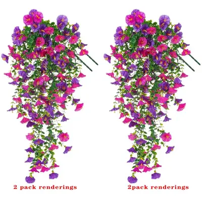 Artificial Hanging Flowers, 2/4 Counts Fake Plants with Eucalyptus Leaves, UV Resistant Realistic Hanging Plants for Home Gar...