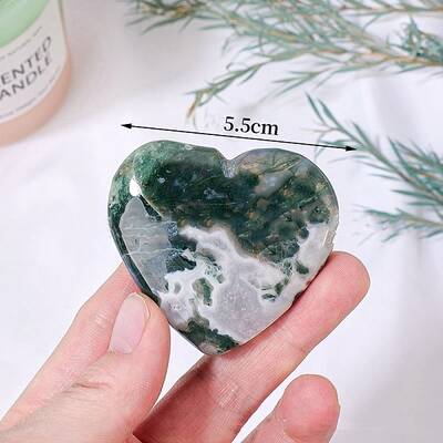 Natural Moss Agate Healing Heart Figurines