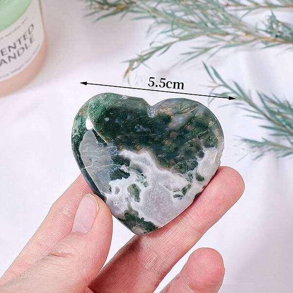 Natural Moss Agate Healing Heart Figurines