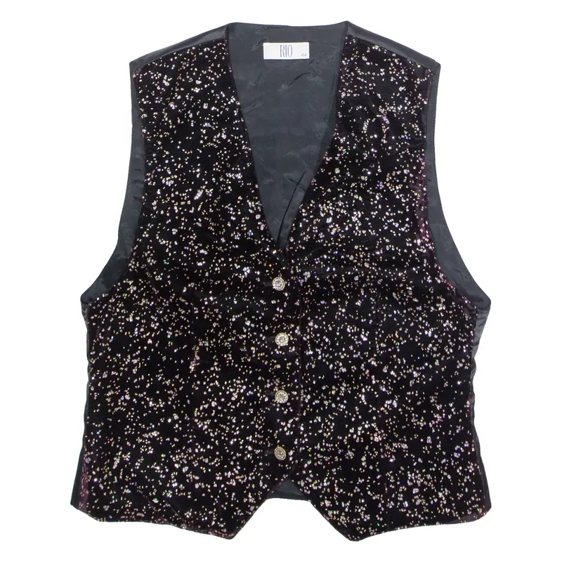 RIO Sparkling Mens Blazer Waistcoat Black Velvet 90s Crazy Pattern M